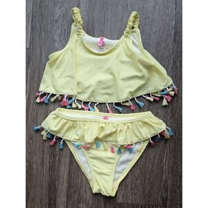 Betsey Johnson Yellow Girl's XL (14) 2 Piece Bikini‎ Swimsuit Tassels Beachwear